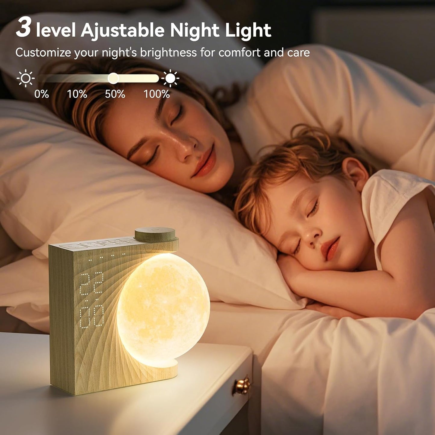 Sunrise Alarm Clocks for Heavy Sleepers,Night Lamp Clocks for Bedrooms with Moon Light,10 Light Effects,30/60/90 Timer,10 Sleep Nature Sounds,15 Ringtones,12 Volume Control with Snooze Function
