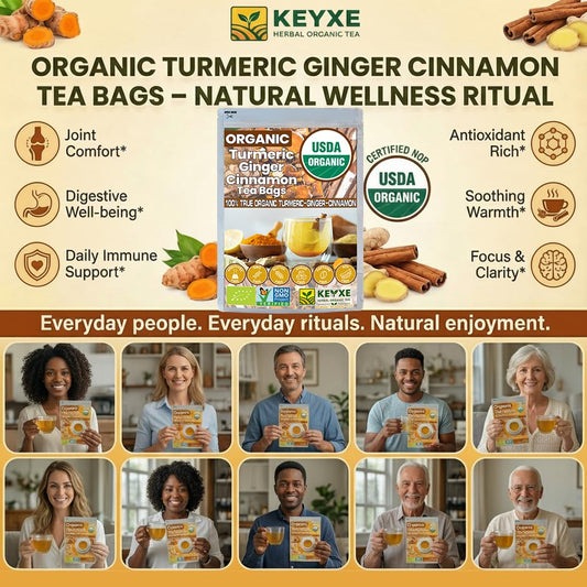 USDA Organic Turmeric Ginger Cinnamon Tea Bags (50 Count) ñ Supports Digestion, Brain, Skin, Sleep & Joint Mobility ñ Eco-Conscious, Caffeine-Free & Sugar-Free Herbal Wellness Tea ñ Vegan, Non-GMO Natural Root Blend