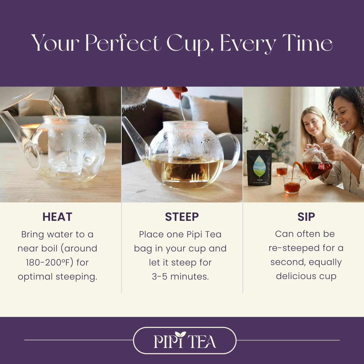 PiPi Tea Organic Oolong Tea Bags – Whole Leaf, 20 Bags (4g Each) – Cortisol & Calming Tea for Anxiety, Stress, Weight Loss – Bulk Loose Leaf Oolong Tea