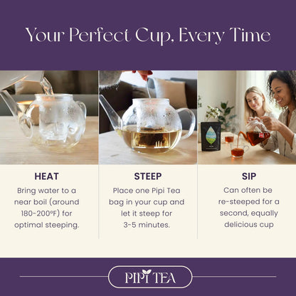 PiPi Tea Organic Oolong Tea Bags – Whole Leaf, 20 Bags (4g Each) – Cortisol & Calming Tea for Anxiety, Stress, Weight Loss – Bulk Loose Leaf Oolong Tea