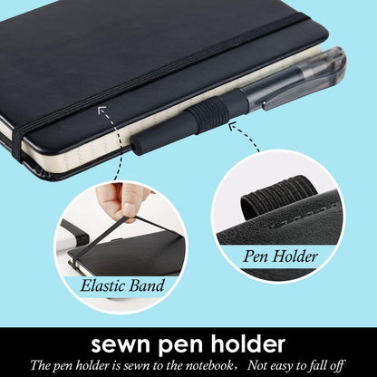 Small Notebook Pocket Journal, A6 3.7" x 5.7", 3 Pack, Black Leather Cover