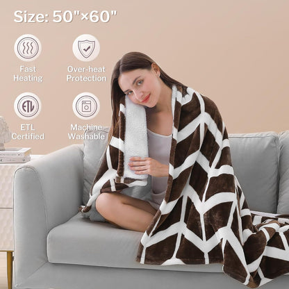 VENTIMI Electric Blanket Heated Throw, 50" x 60" Heated Blanket with 5 Heat Levels & 3 Hours Auto Off, Fast Heating Blankets with ETL & FCC Certification, Grey