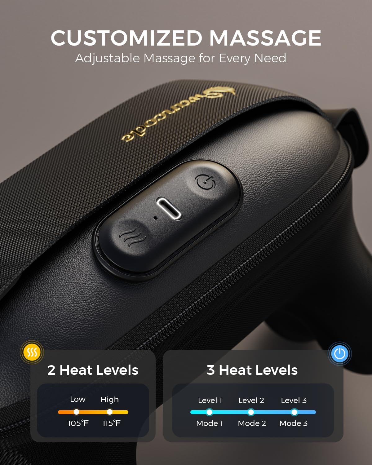 Upgraded Neck Massager for Pain Relief Deep Tissue, Cordless Neck and Shoulder Massager with Heat, 5 Modes Deep Tissue Kneading, Portable Shiatsu Massager for Back Leg Muscles, Home Office Travel Use