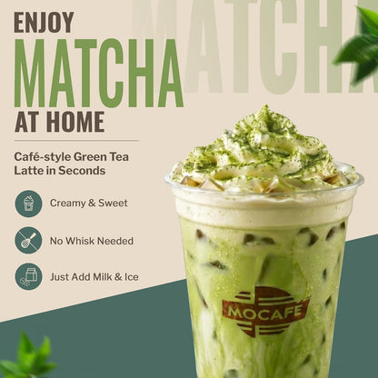 MOCAFE Matcha Green Tea Latte Powder Mix, 3lb Bulk Bag, 35 Servings | Instant Japanese Matcha Powder for Hot & Iced Lattes, Frappes, Boba & Smoothies, Coffee House Quality Sweet Blended Drink