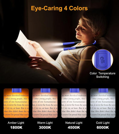 Gritin Book Light,Eye Caring 3 Colors & Stepless Dimming Neck Reading Light