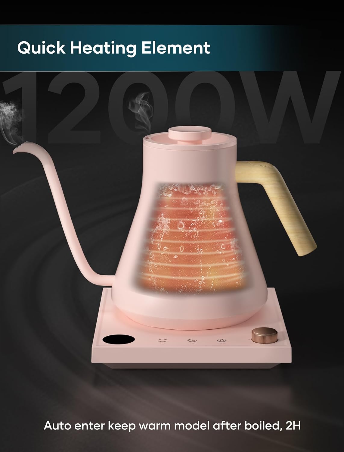 INTASTING Electric Kettles, Gooseneck Electric Kettle, ±1℉ Temperature Control, Stainless Steel Inner, Quick Heating, for Pour Over Coffee, Brew Tea, Boil Hot Water, 0.9L Black