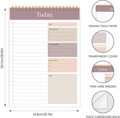 KMQOY To Do List Notepad, Daily Checklist Planner, 6.7" x 9.8", 104 Pages