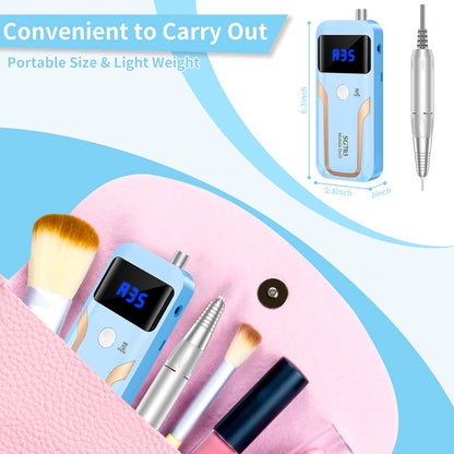 MOCOWIND Portable Nail Drill Professional 35000 RPM, Rechargeable Electric Nail File Machine Cordless E-File for Acrylic Gel Polishing Removing with Bits Kit for Manicure Salon Home, Pink