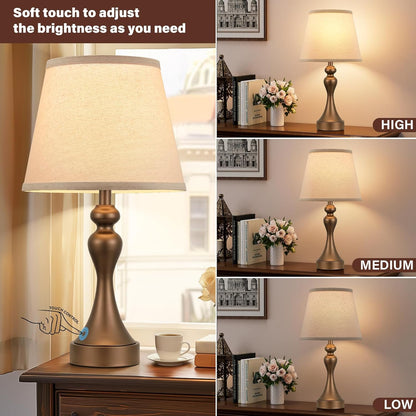 Seealle Touch Lamps for Nightstand - Bedside Lamps Set of 2, 3 Way Dimmable, USB C+A for Bedroom & End Tables (LED Bulbs Included)
