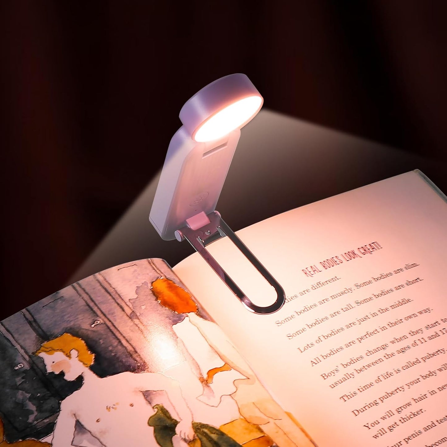 VAVOFO USB Rechargeable Book Light, Blue Light Blocking, Amber Clip-On Bookmark Shaped Reading Light, Eye Care 6 LEDs With 9 Lighting Modes for Bookworms (Grey)
