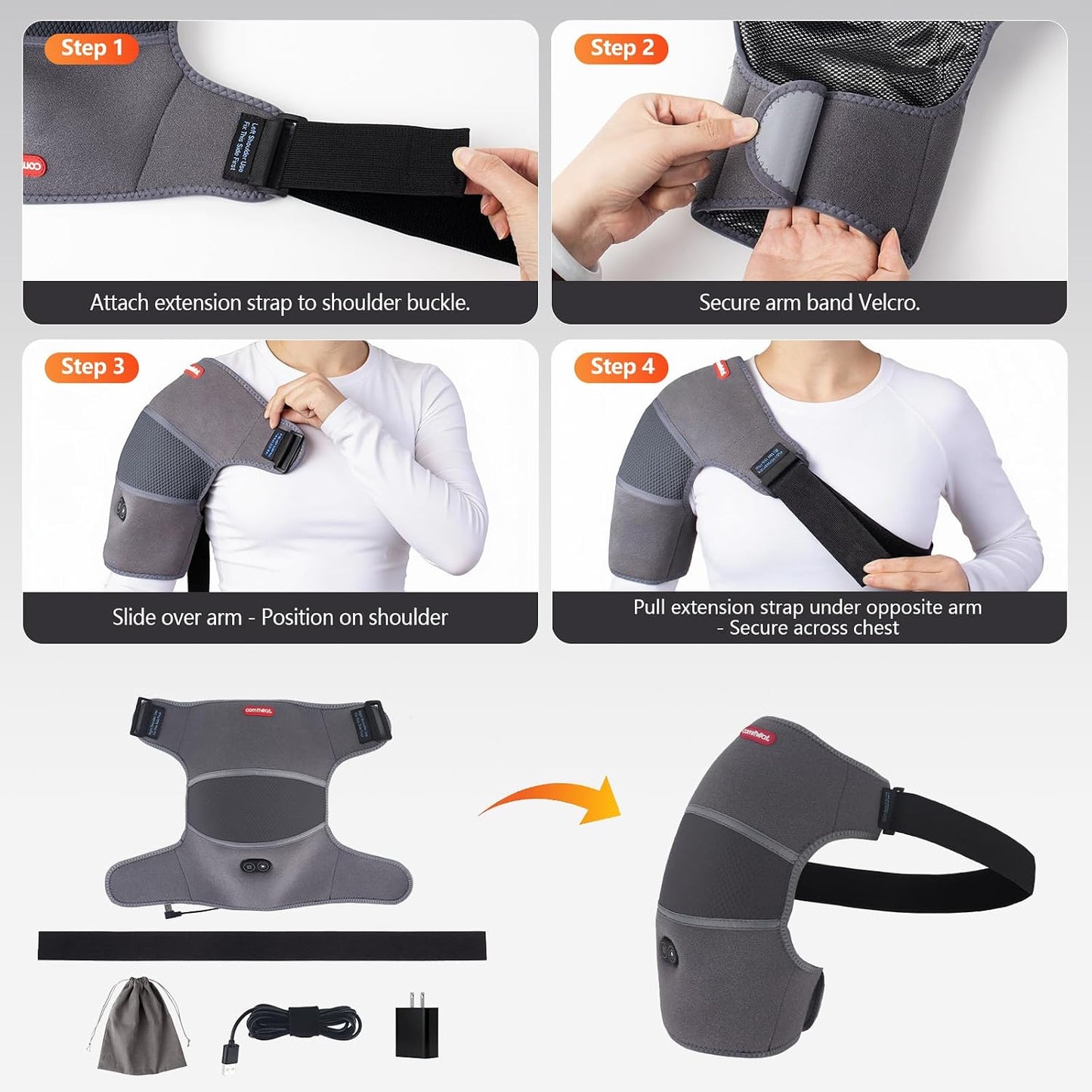 Shoulder Heating Pad Massager for Rotator Cuff Upper Arm Pain Relief, USB Powered Heated Shoulder Wrap with Vibration Massage for Women Men Travel Outdoor (Non-Rechargeable)