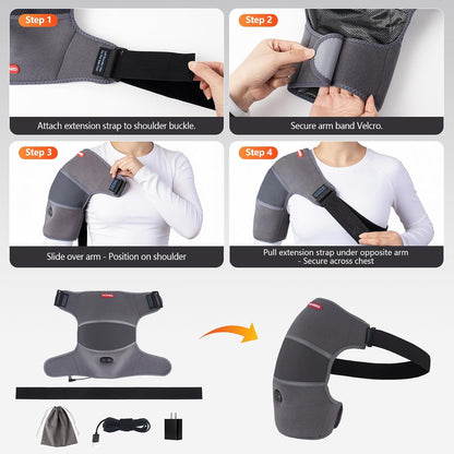 Shoulder Heating Pad Massager for Rotator Cuff Upper Arm Pain Relief, USB Powered Heated Shoulder Wrap with Vibration Massage for Women Men Travel Outdoor (Non-Rechargeable)