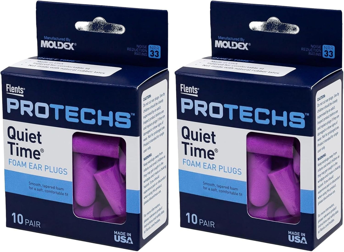 Flents Protechs Foam Ear Plugs, 70 Pair for Sleeping, Snoring, Loud Noise, Traveling, Concerts, Construction, Studying, Work, Shooting, NRR 33, Noise Cancelling, Disposable Purple, Made in the USA