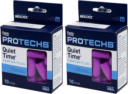 Flents Protechs Foam Ear Plugs, 70 Pair for Sleeping, Snoring, Loud Noise, Traveling, Concerts, Construction, Studying, Work, Shooting, NRR 33, Noise Cancelling, Disposable Purple, Made in the USA