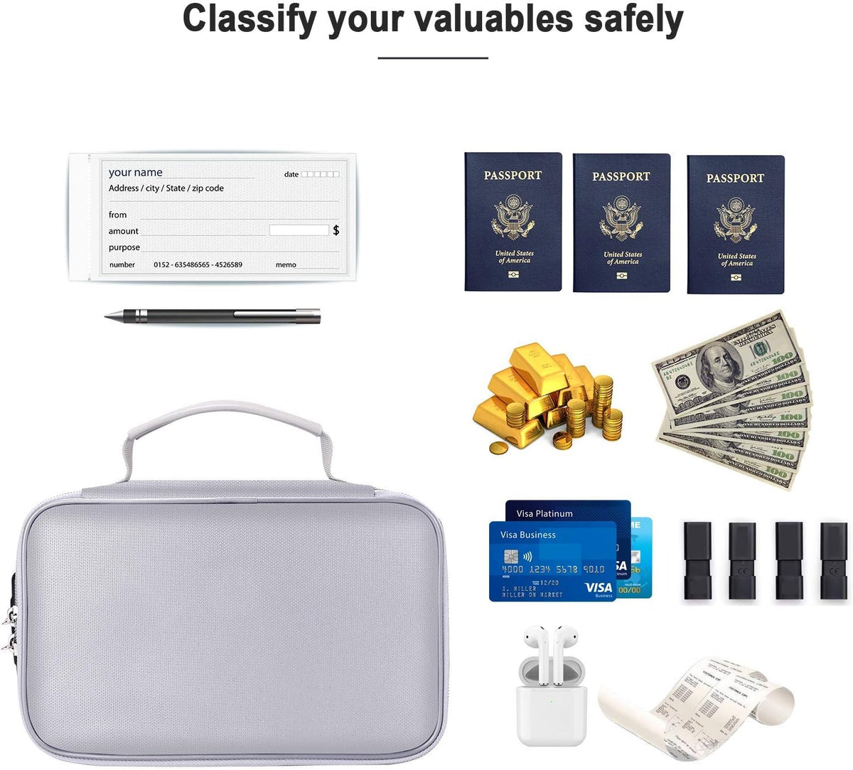 ENGPOW Small Fireproof Storage Organizer Case with Lock, 9”x 5.3”x 3.7”