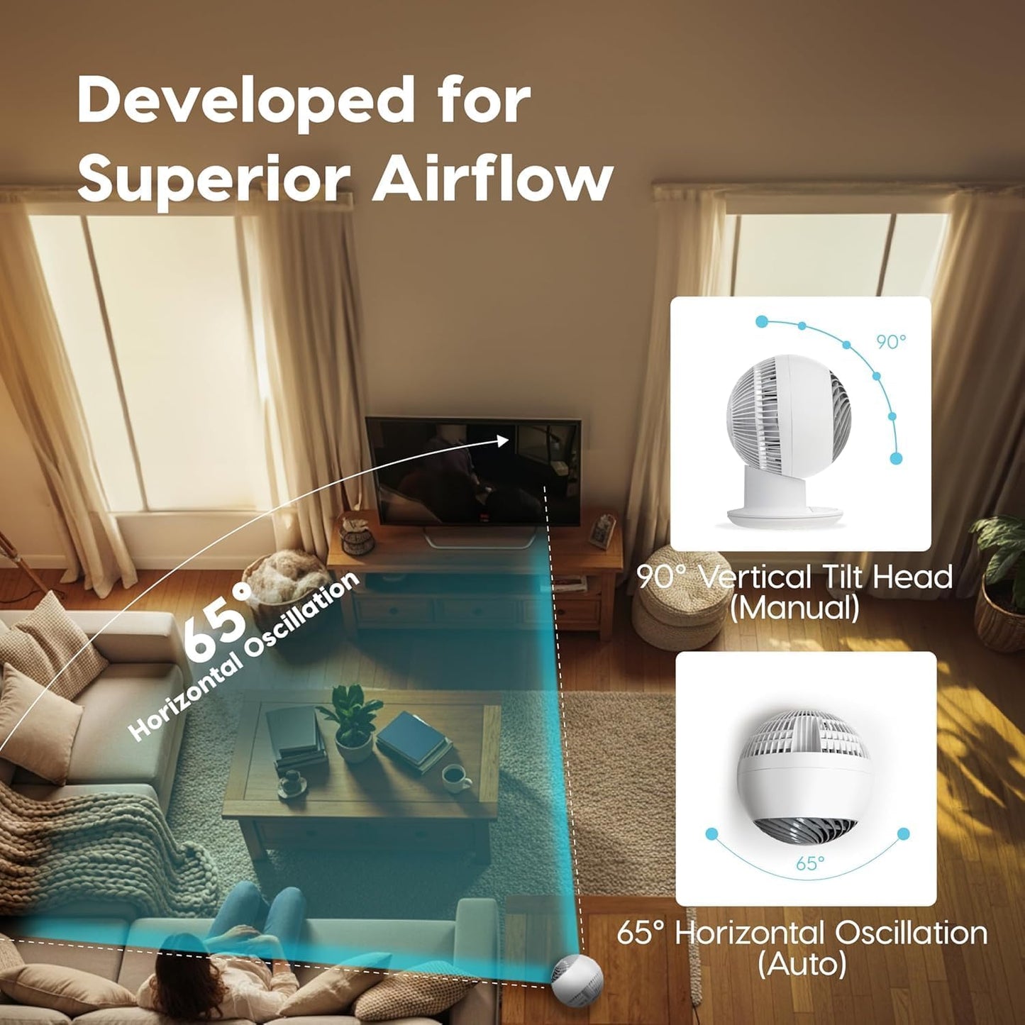 IRIS USA WOOZOO Air Circulator Fan with Remote, Oscillating, 5 Speeds, 82ft Max Air Distance, 90° Adjustable Tilt, 30db Quiet Motor, Small Fan for Bedroom, Office, Dorm, White