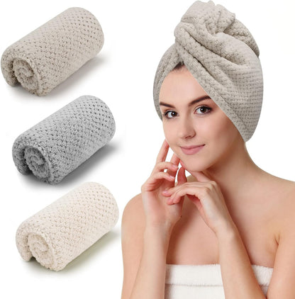 CZZXI 3 PCS Microfiber Hair Towel, Hair Wraps for Women Wet Hair, Fast Drying Hair Turban, Anti Frizz Head Towels Wrap for Curly Hair (Purple, Pink, Blue)