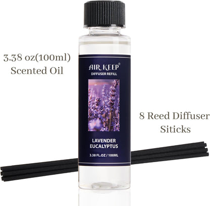 Airkeep Reed Diffuser Set,3.38 fl oz (100 ml) - Clean Linen Oil Diffusers with 8 Reed Sticks,Home Fragrance Reed Diffuser for Bathroom Shelf Decor