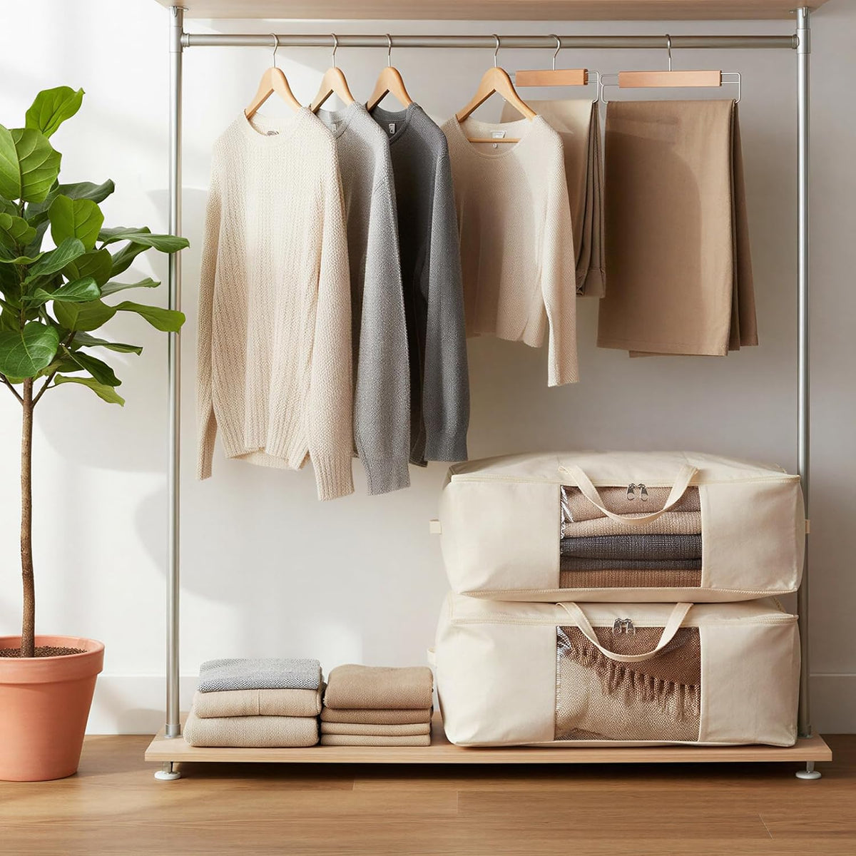 Comforter Storage Bags 70L Canvas Closet Organizer Clothes Container