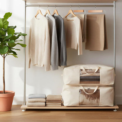 Comforter Storage Bags 70L Canvas Closet Organizer Clothes Container
