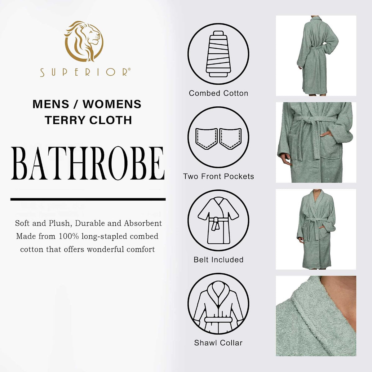 Cotton Unisex Terry Robe, Soft And Absorbent Robes For Men And Women, Bathroom Accessories