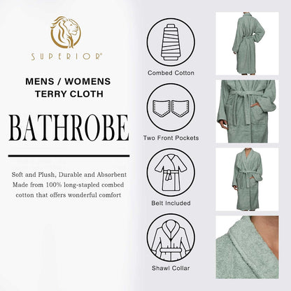 Cotton Unisex Terry Robe, Soft And Absorbent Robes For Men And Women, Bathroom Accessories