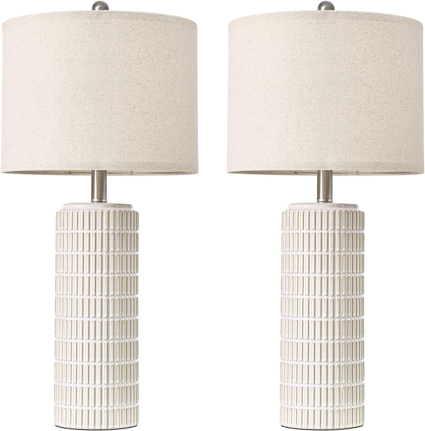 PoKat 23" Modern Ceramic Table Lamp Set of 2 for Living Room White Desk Lamps for Bedroom Farmhouse Bedside Nightstand Lamp House Warming Gifts New Home Decor End Table Lamps Gifts for Women Mom Beige