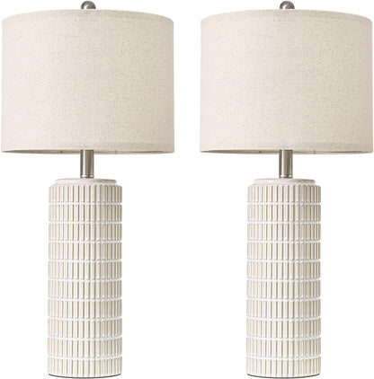 PoKat 23" Modern Ceramic Table Lamp Set of 2 for Living Room White Desk Lamps for Bedroom Farmhouse Bedside Nightstand Lamp House Warming Gifts New Home Decor End Table Lamps Gifts for Women Mom Beige