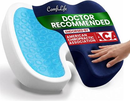 ComfiLife Gel Enhanced Seat Cushion – Office Chair Cushion – Non-Slip Gel & Memory Foam Coccyx Cushion for Tailbone Pain - Desk Chair Car Seat Cushion Driving - Sciatica & Back Pain Relief (Navy)