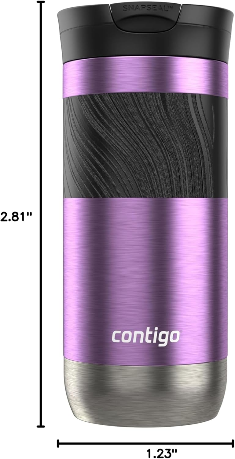 Contigo SNAPSEAL Insulated Stainless Steel Travel Mug with Grip 20oz. Blue Corn Transparent Satin & Midnight Berry