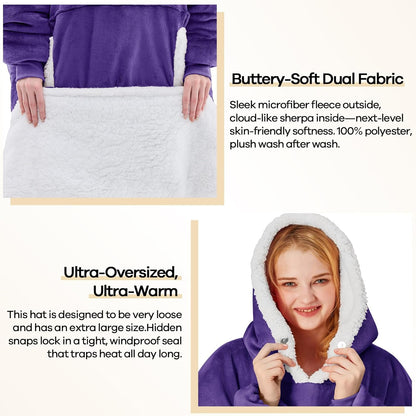 yescool Wearable Blanket Hoodie, Flannel Sherpa Fleece Blanket Sweatshirt for Adults Women Men,One Size Fits All - Colors A