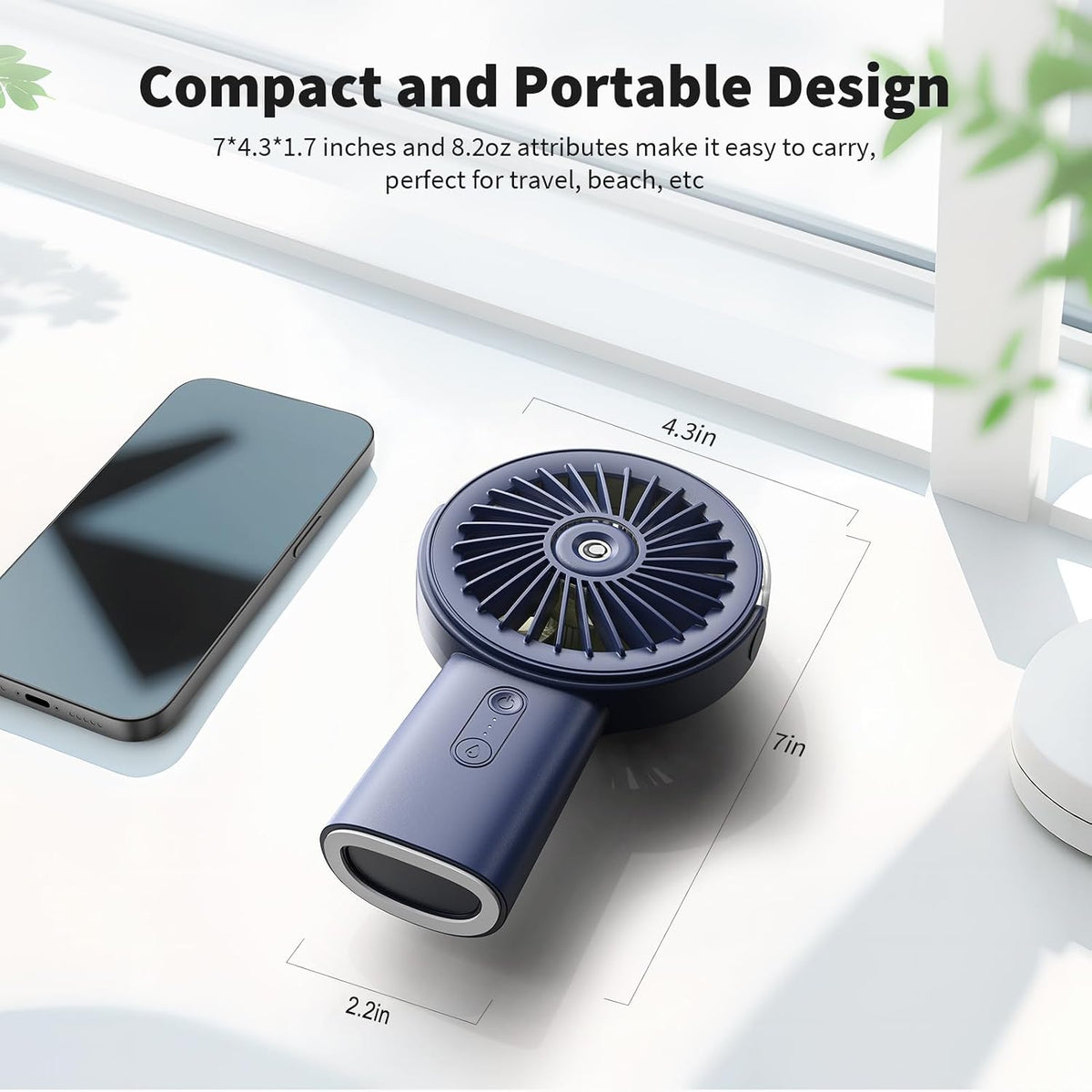 Otlonpe Handheld Misting Fan Portable, Small Personal Hand Held Rechargeable Mist Fan Water Spray, 4000mAh Battery Operated Hand Mister Fans 3-Speed, 4-15 Hrs Runtime for Travel Home Office Outdoor