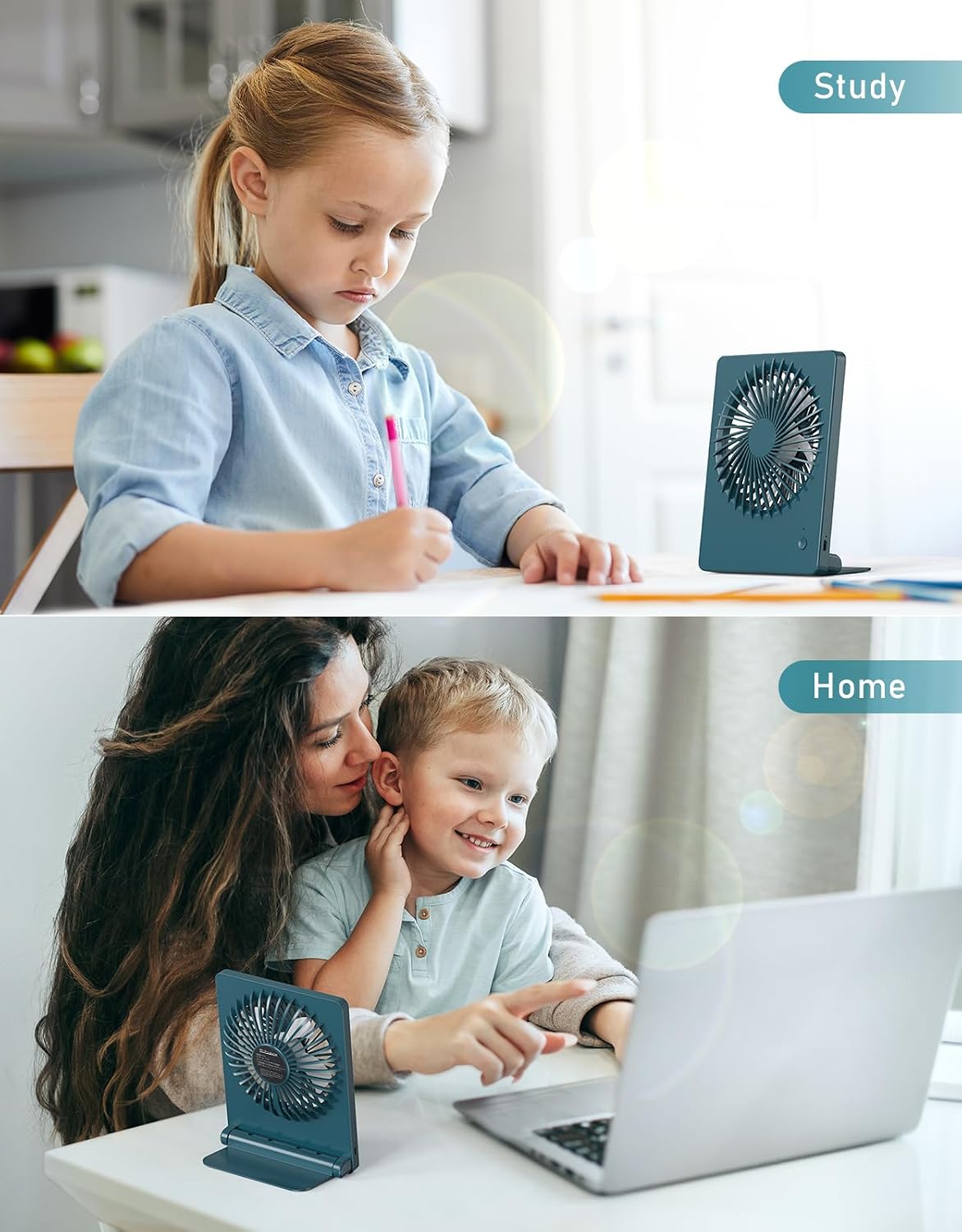 Zuvas Desk Fan Battery Operated Fan Rechargeable 180°Tilt Folding Personal Fan Ultra Quiet Small Portable 3 Speed Adjustable Strong Wind Fan For Office Bedroom Home Desktop Camping (White)