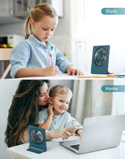 Zuvas Desk Fan Battery Operated Fan Rechargeable 180°Tilt Folding Personal Fan Ultra Quiet Small Portable 3 Speed Adjustable Strong Wind Fan For Office Bedroom Home Desktop Camping (White)