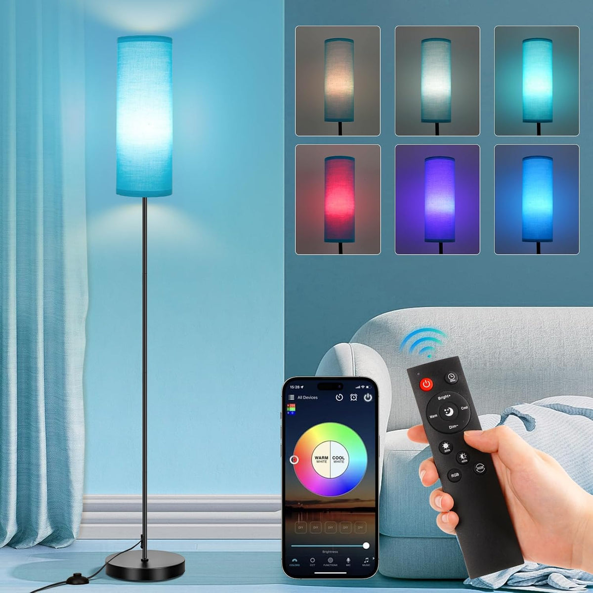 FRIDEKO HOME Floor Lamp, 9W 800LM Color Changing Smart Bulb, Beige Shade