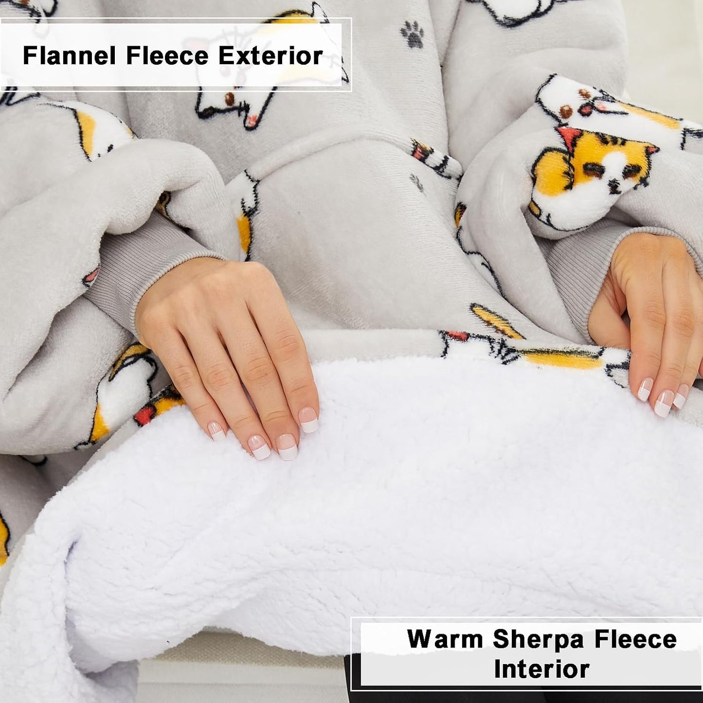 THREE POODLE Wearable Blanket Hoodie for Women, Oversized Sherpa Sweatshirt Blanket for Adults Men, Cozy Hooded Blankets, Gifts for Teen Girls Women Mom Sister