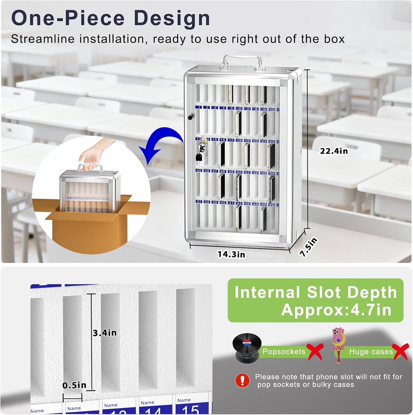Aluminum Alloy Cell Phone Lock Box, Phone Holder for Classroom, 36 Slots