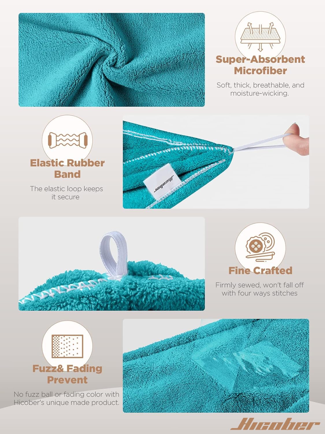 Hicober Microfiber Hair Towel Wrap, Fast Drying Hair Towels for Women, Soft Lightweight Quick Dry Turban for Curly & Long Hair–3 Pack(Blue/Grey/Pink)