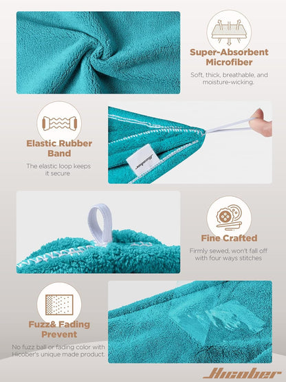 Hicober Microfiber Hair Towel Wrap, Fast Drying Hair Towels for Women, Soft Lightweight Quick Dry Turban for Curly & Long Hair–3 Pack(Blue/Grey/Pink)