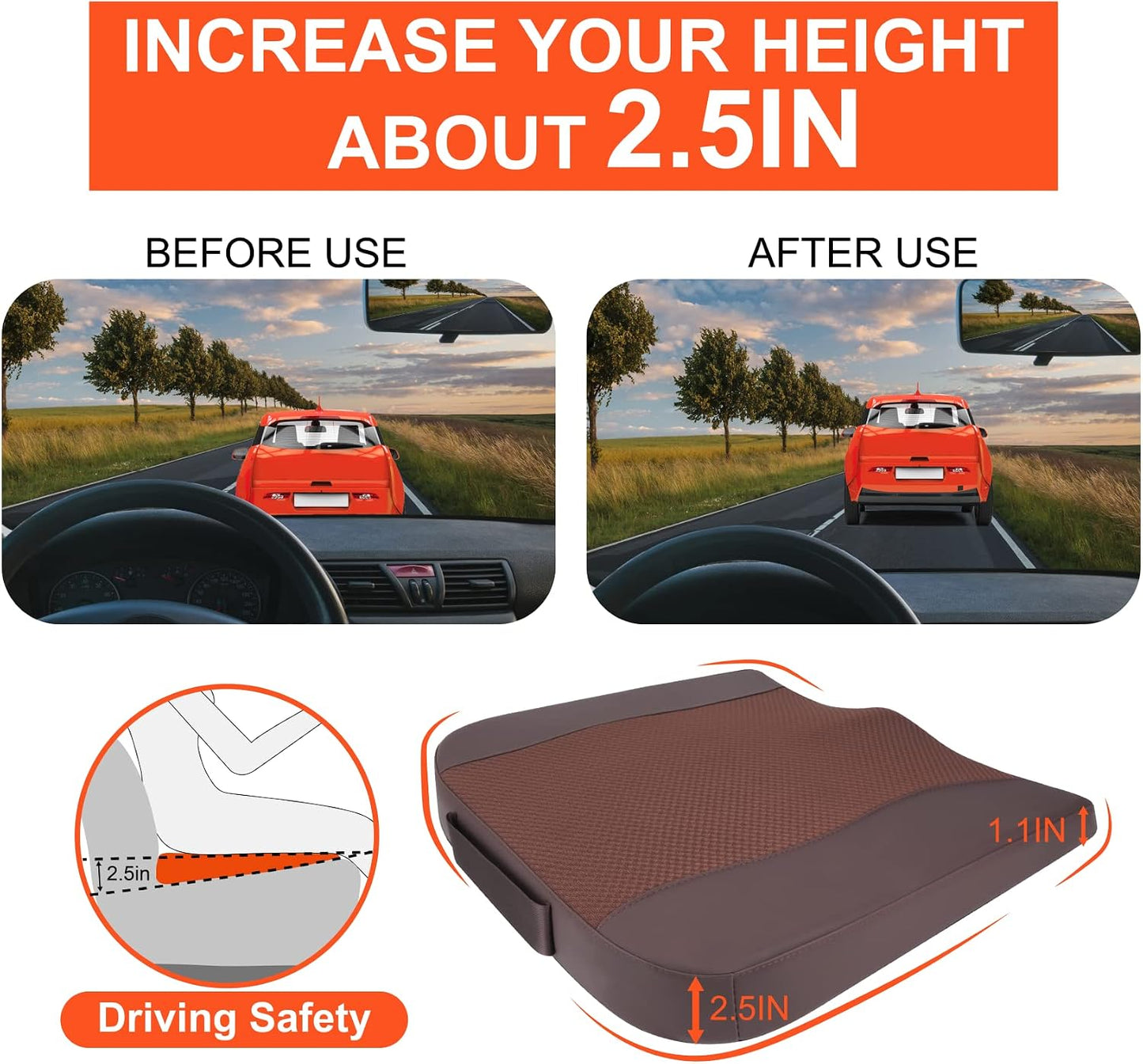 Lofty Aim Car Seat Cushion, Comfort Memory Foam Car Cushions for Driving - Sciatica & Lower Back Pain Relief, Driver Seat Pillow for Auto, Office Chair, Wheelchair - Black