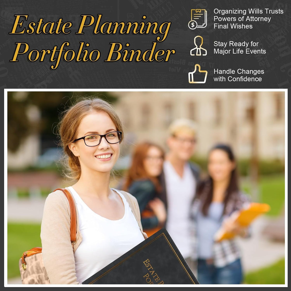 chiazllta Estate Planning Portfolio Binder with Index Tab Divider End of Life Planner When I Die Organizer Binder PU Leather 3 Ring Organizing Wills Trusts Powers of Attorney Final Wishes (Black)