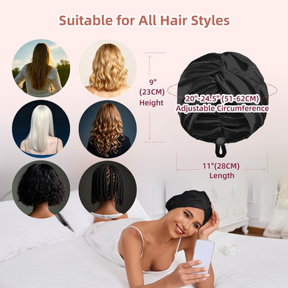 Adjustable Silk Satin Hair Bonnet for Sleeping Women, Double Layer, Silk Hair Wrap for Sleeping Women Men, Curly Natural Braid Straight Unisex - Pink