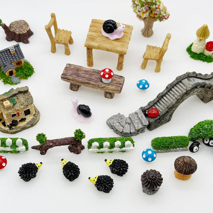 Cayway 26 PCS Outdoor Fairy Garden Miniatures Mini Zen Garden Accessories, Artificial Grass, Model Trees, Terrarium Ornaments, Dollhouse Supplies, Bonsai Decorative Craft Tools Kit