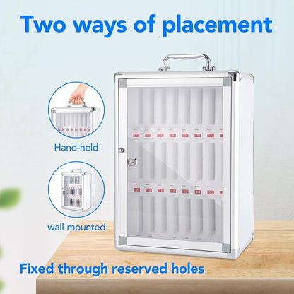 24 Slots Cell Phone Locker, Aluminum Alloy Portable Phone Storage Cabinet, Wall-Mounted Lock Box with Handle for Classroom Office Employees