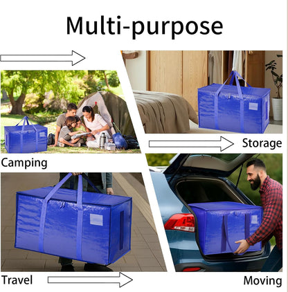 Moving Bags Extra Large - Heavy Duty Storage Totes with Wrap-Around Handles & Reinforced Zippers - Foldable Moving Box Alternative, Water-Resistant for Dorm, Closet & Under Bed Storage (Clear)