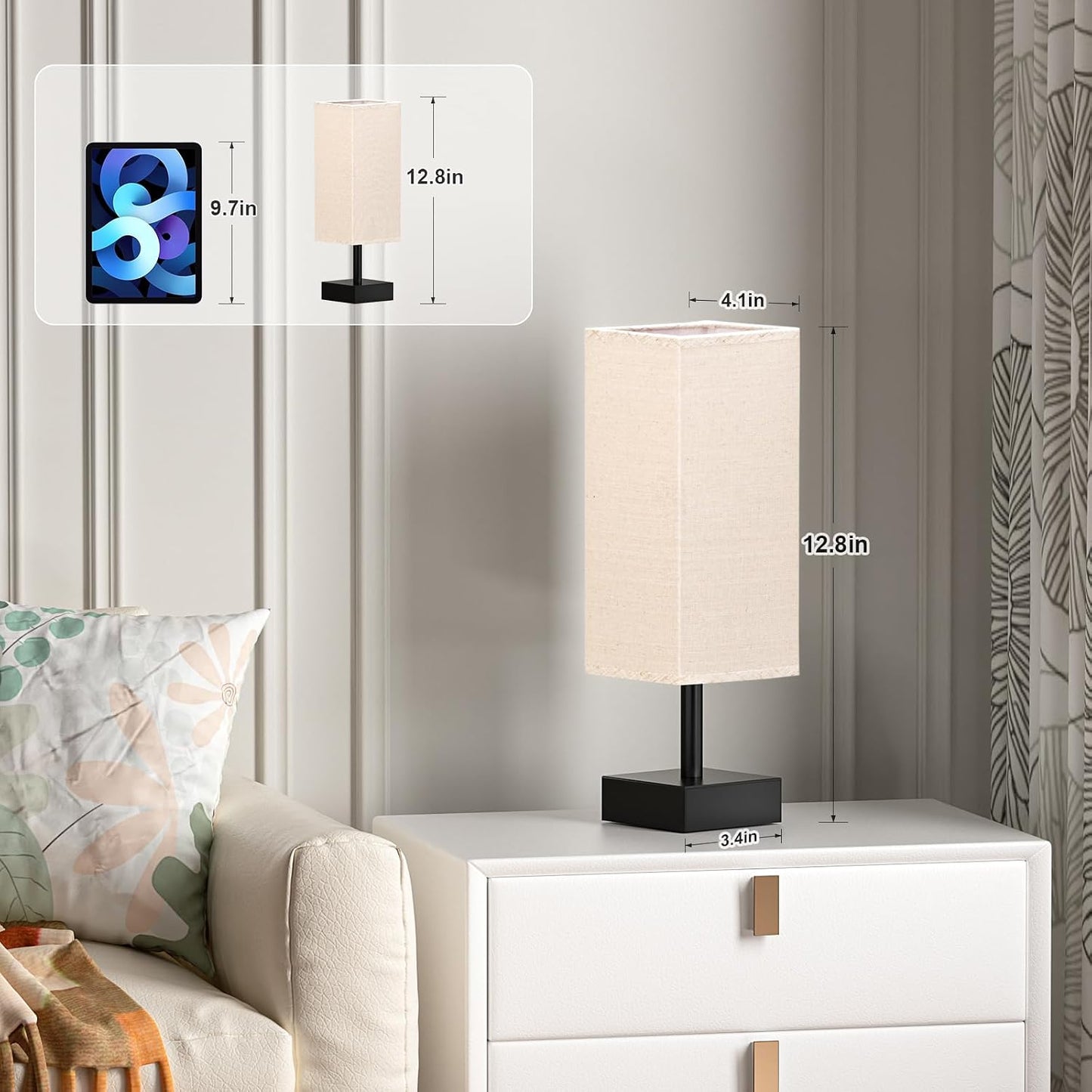 aooshine Small Table Lamp for Bedroom - Bedside Lamps for Nightstand, Minimalist Night Stand Light Lamp with Square Fabric Shade, Desk Reading Lamp for Kids Room Living Room Office Dorm
