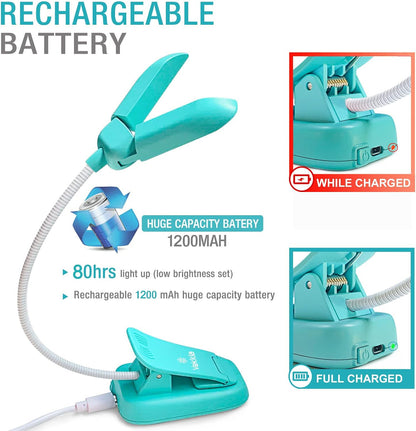 Vekkia 14 LED Rechargeable Book Light for Reading at Night, Eye-Care Reading Light for Books in Bed, 180° Adjustable, Clip on Lamp, 3 Color Temperatures, Lightweight, Present for Reader