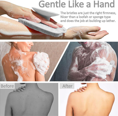 Soft Silicone Body Scrubber, Gentle Like a Hand Exfoliating Your Skin and Build Up Lather Easily, Back Large Suction Cup Easy to Store, Long-Lasting & Deep Clean (Pink)