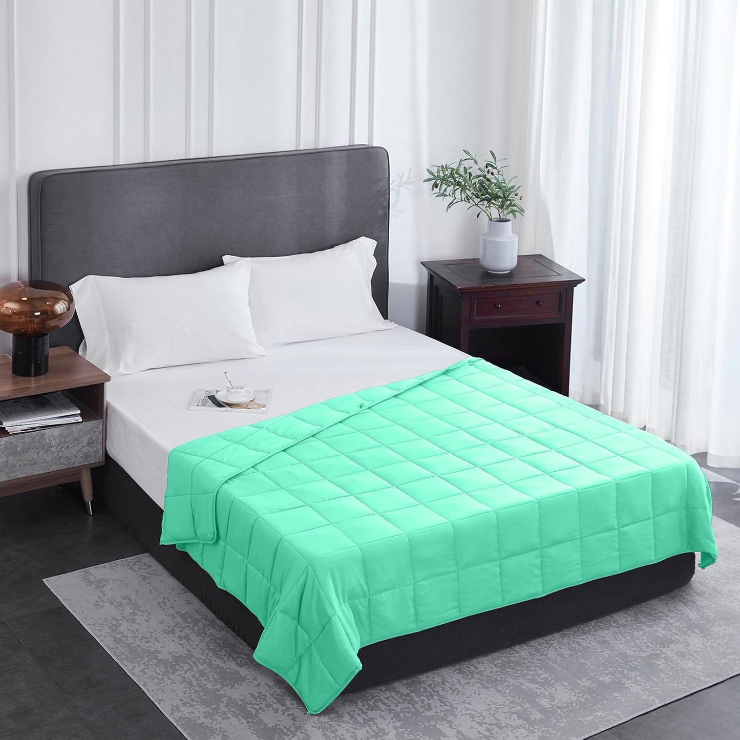 L'AGRATY Weighted Lap Pad 7lb: Small Weighted Blanket for Adults - Cooling Portable Travel Blanket for Relaxation Sleeping - Washable All-Season (29" x 24")