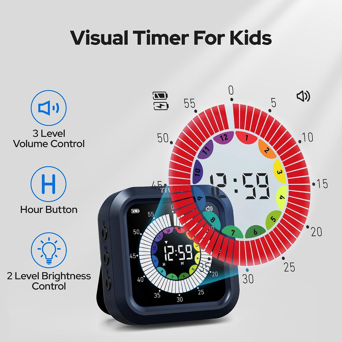 Visual Timer for Kids with Color Display Kitchen Timer 1500mAh Battery